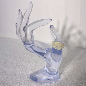 Vintage Art Glass Handmade Clear White Yellow Band Ring